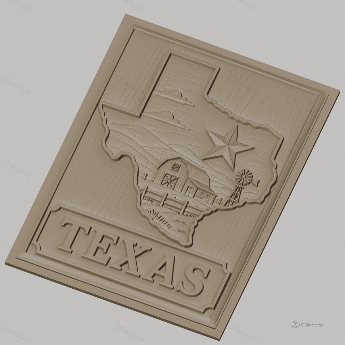 Fichier CNC & impression 3D iconique Texas, barn, star, windmill, haute qualité relief STL