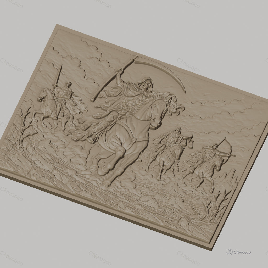 Fichier CNC & impression 3D cavalier de l'apocalypse, chevaliers soldats armés, haute qualité relief STL