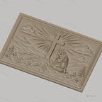 Fichier CNC & impression 3D Jésus priant devant la croix, paysage montagneux et rayons de lumière, haute qualité relief STL