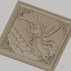 Fichier CNC & impression 3D ange trompettiste, nuages et rayons célestes, haute qualité relief STL