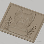 Fichier CNC & impression 3D chien Yorkshire terrier, branches décoratives, haute qualité relief STL