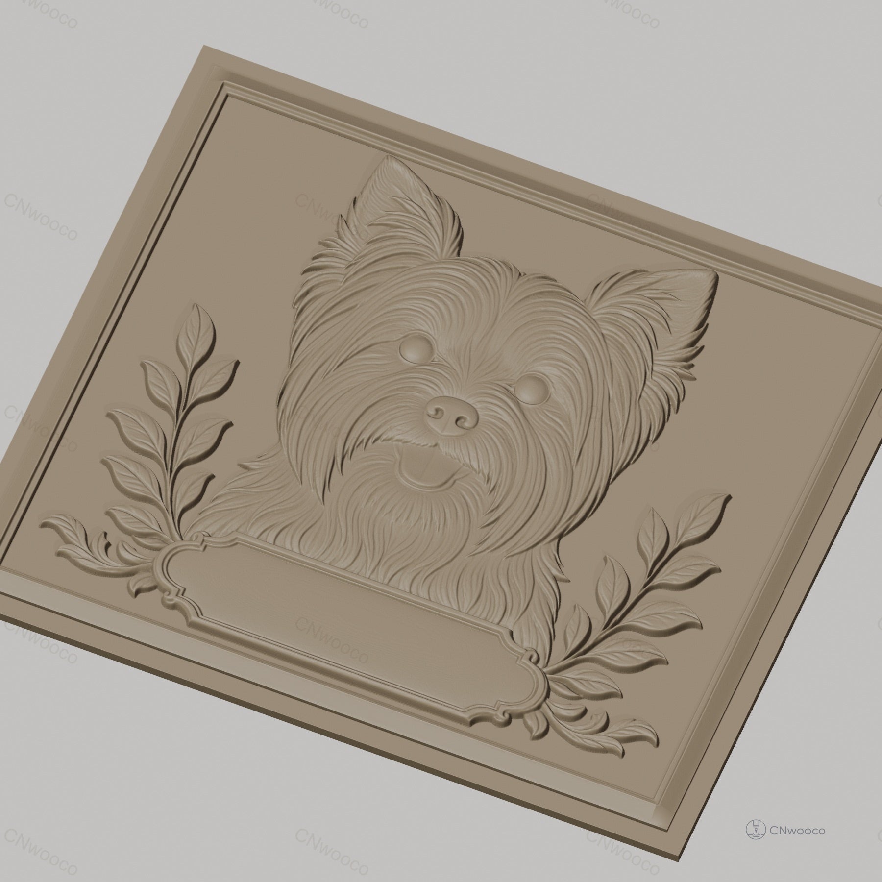 Fichier CNC & impression 3D chien Yorkshire terrier, branches décoratives, haute qualité relief STL