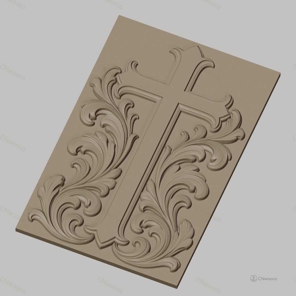 Fichier CNC & impression 3D Croix ornementale, motifs floraux baroques, haute qualité relief STL