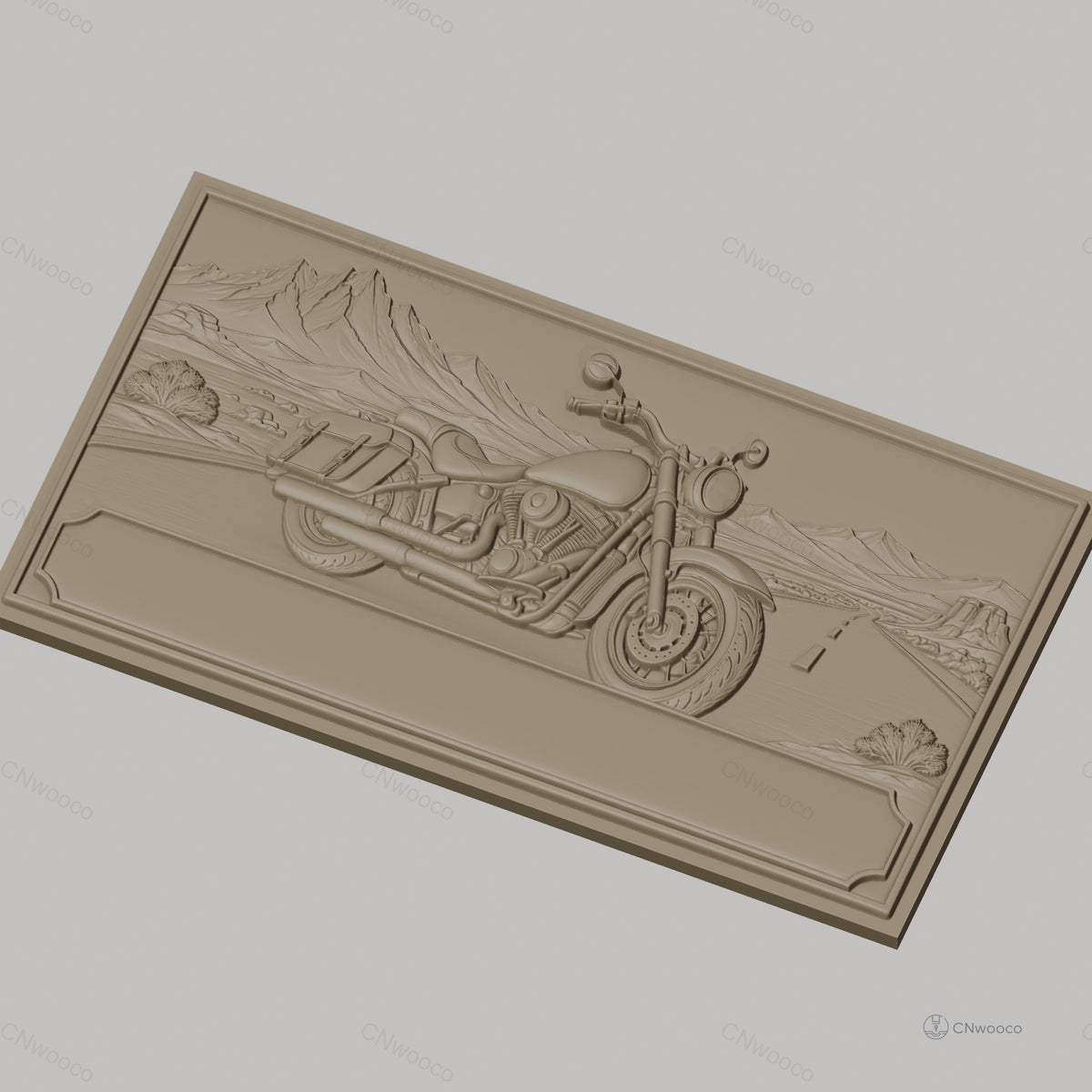 Fichier CNC & impression 3D moto cruiser, route désert montagne paysage, haute qualité relief STL