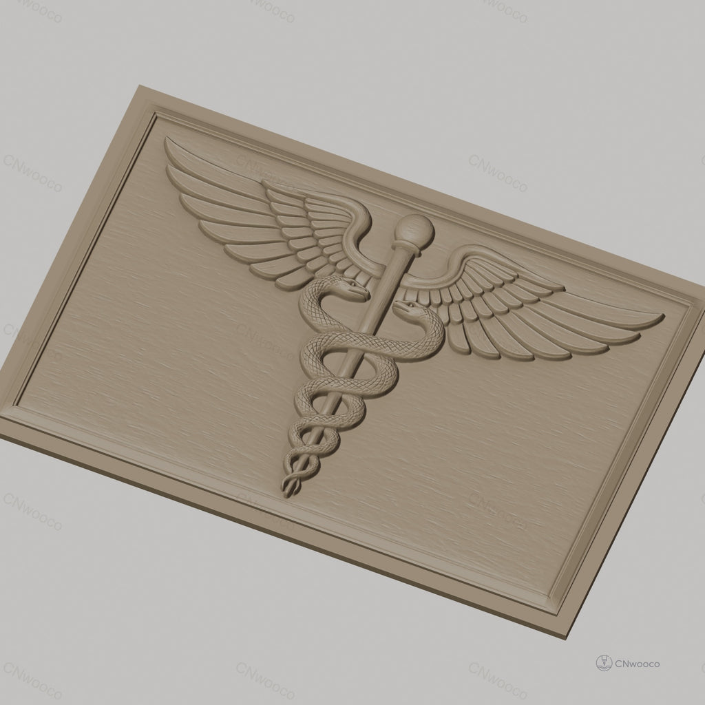 Fichier CNC & impression 3D caducee medical serpents ailes relief, haute qualité relief STL