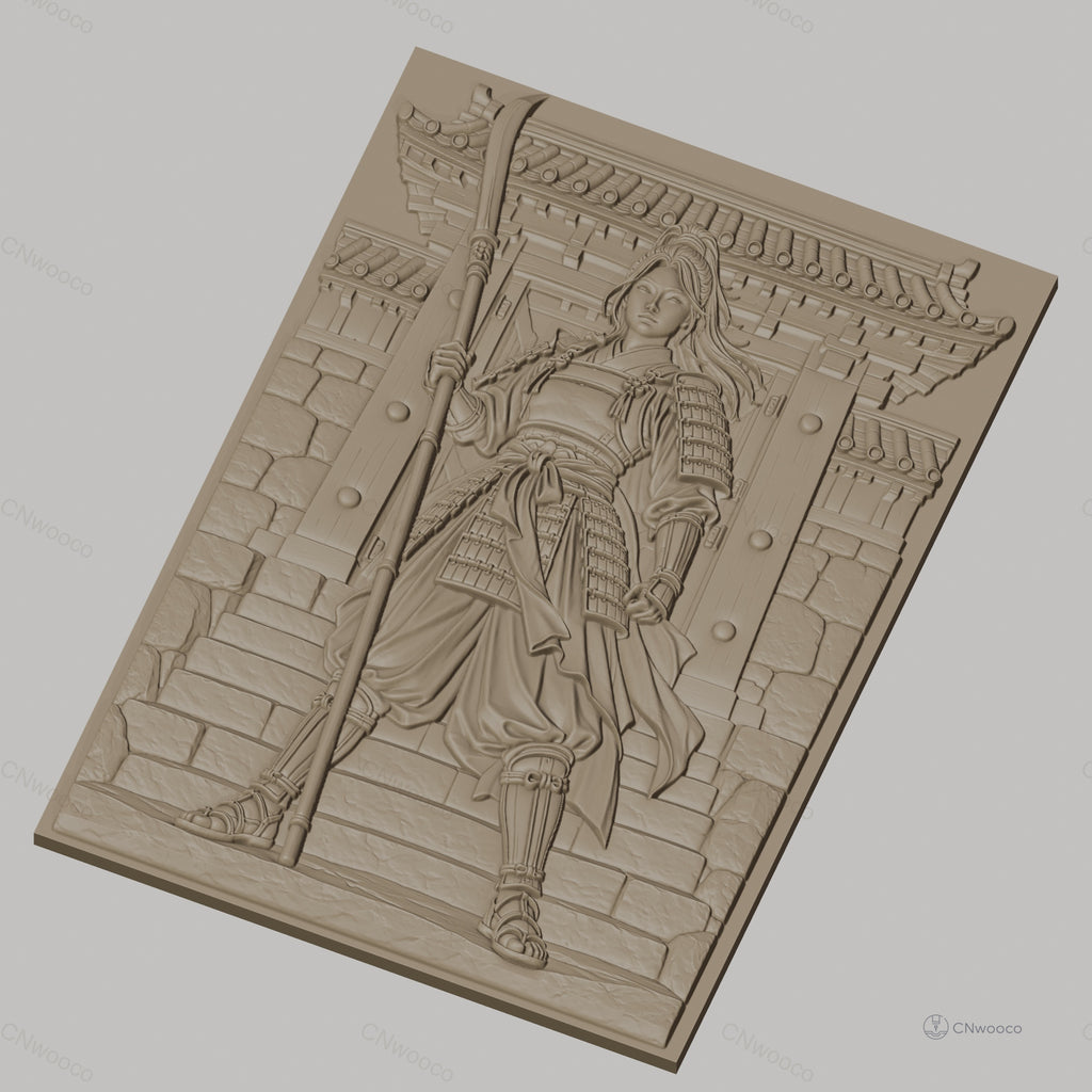 Fichier CNC & impression 3D guerrière samouraï, armure et porte traditionnelle, haute qualité relief STL