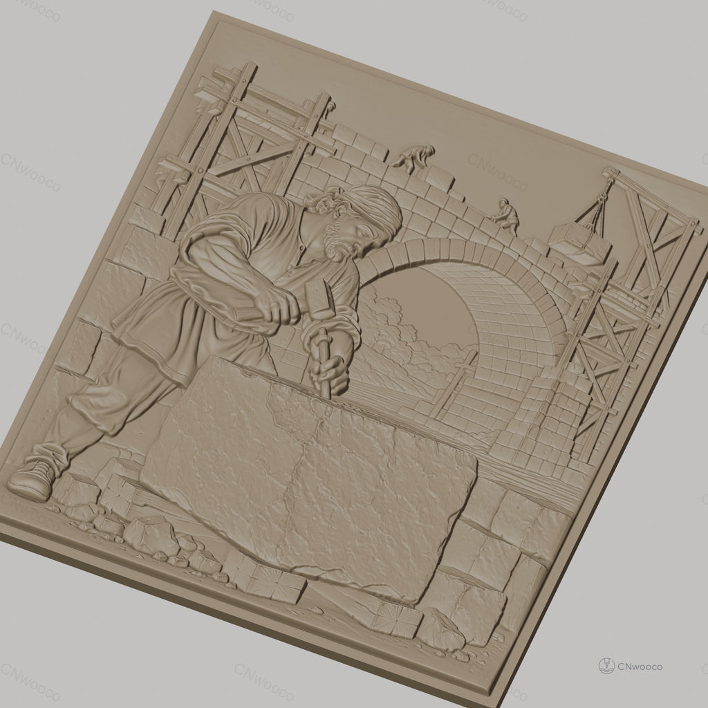 Fichier CNC & impression 3D construction pont, ouvrier tailleur de pierre, haute qualité relief STL