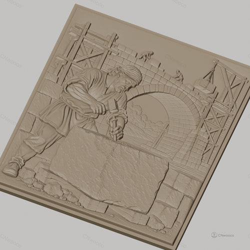 Fichier CNC & impression 3D construction pont, ouvrier tailleur de pierre, haute qualité relief STL