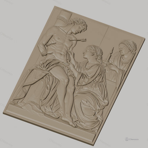 Fichier CNC & impression 3D saint Sébastien, flèches, femmes assistantes, haute qualité relief STL