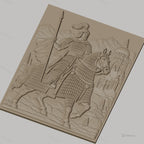 Fichier CNC & impression 3D chevalier à cheval en armure, temple et montagnes, haute qualité relief STL