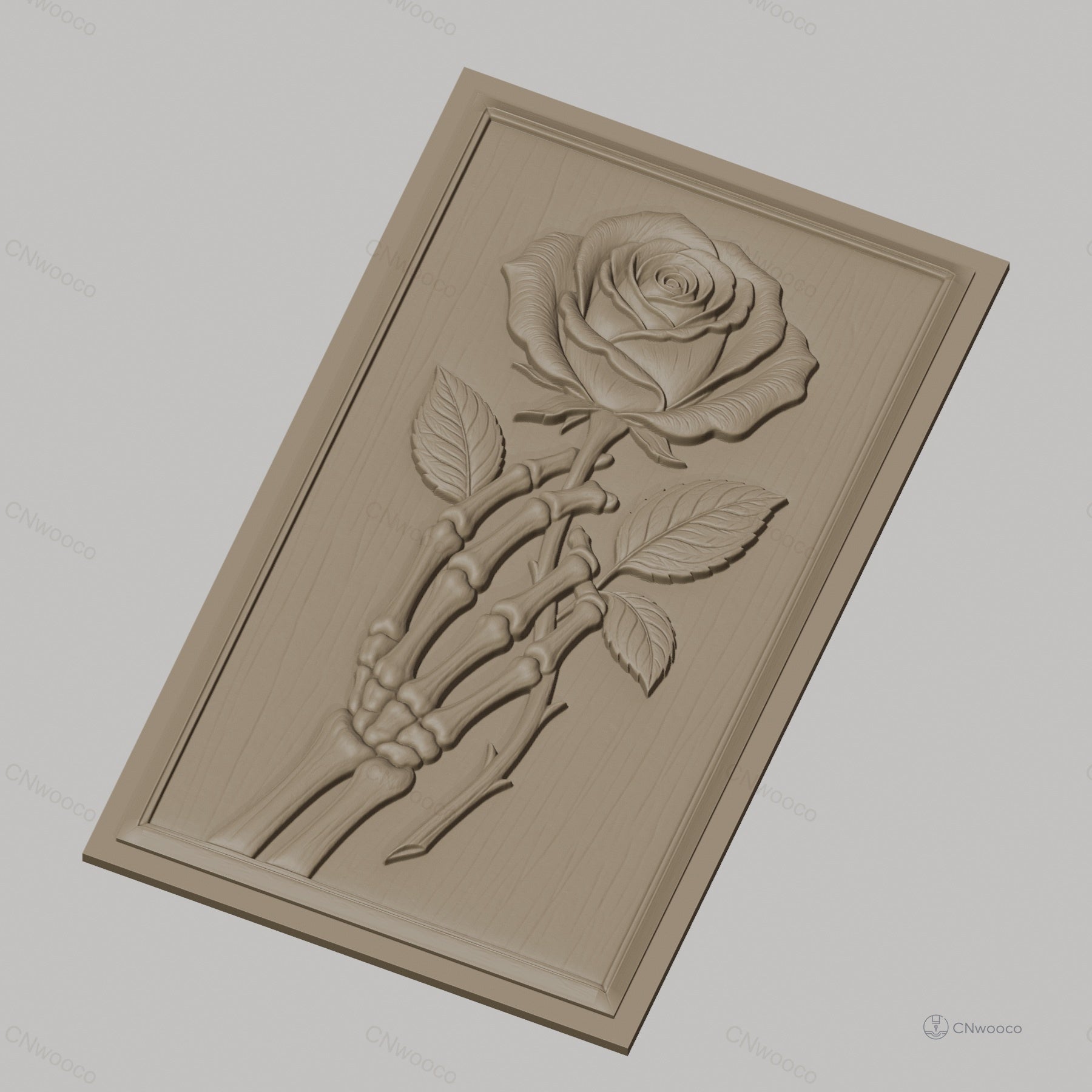 Fichier CNC & impression 3D squelette tenant une rose, haute qualité relief STL