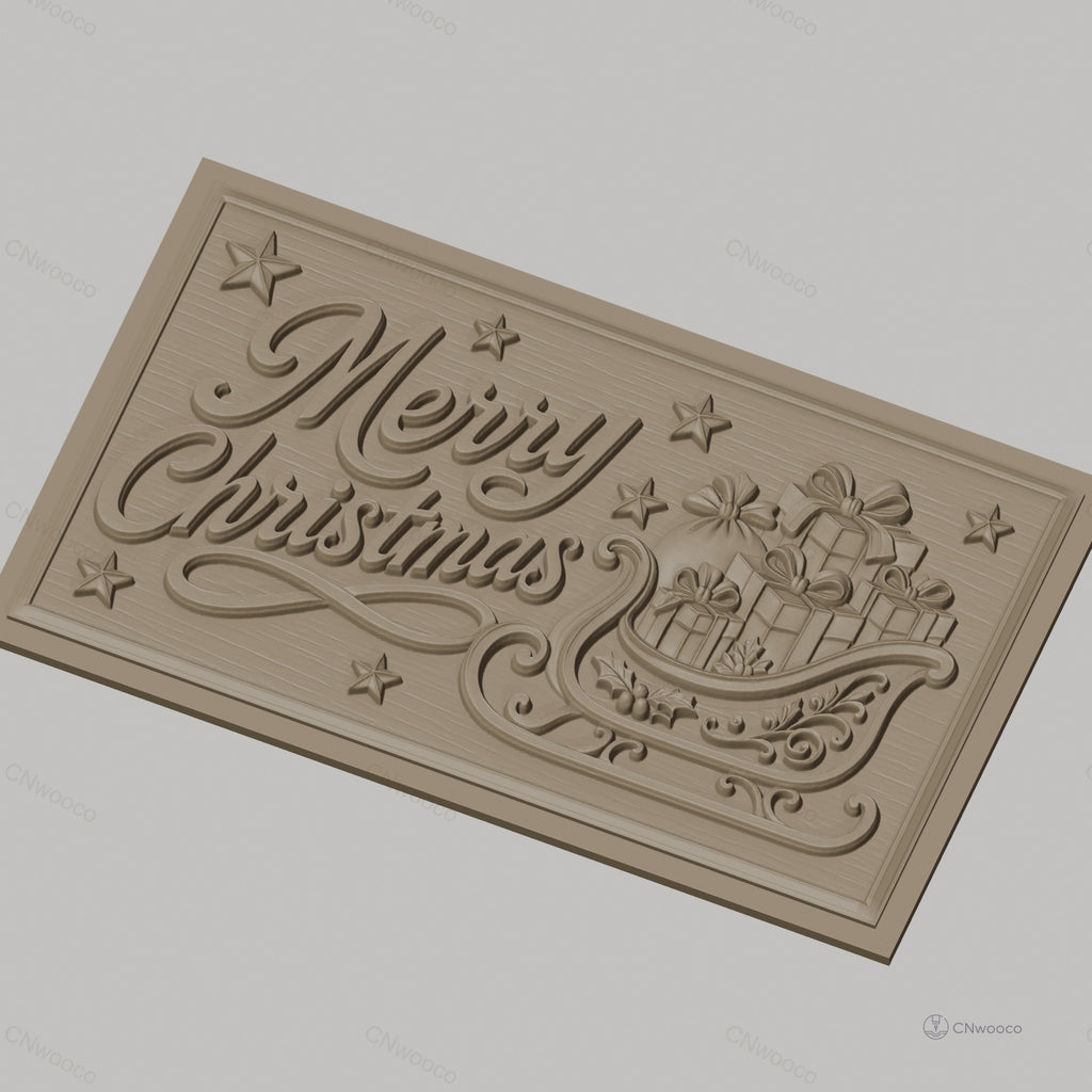 Fichier CNC & impression 3D Noël avec traîneau et cadeaux, étoiles décoratives, haute qualité relief STL