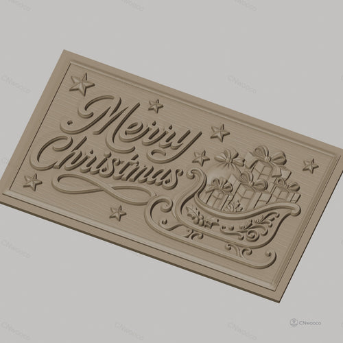 Fichier CNC & impression 3D Noël avec traîneau et cadeaux, étoiles décoratives, haute qualité relief STL