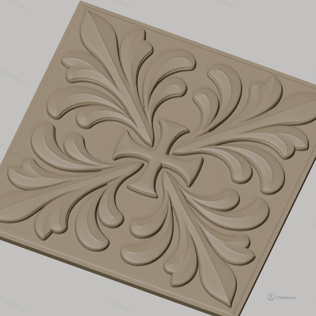Fichier CNC & impression 3D croix avec feuilles décoratives, haute qualité relief STL