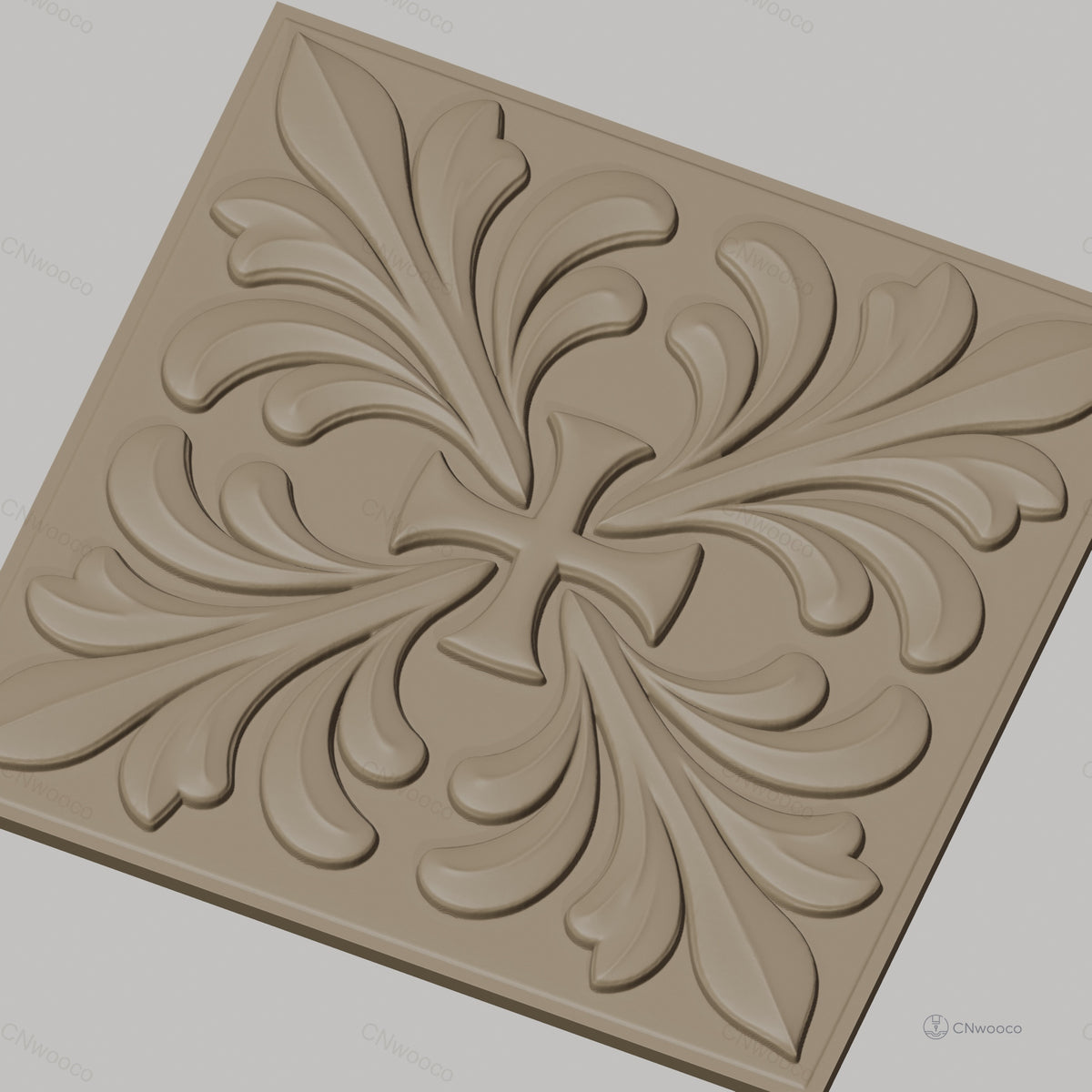 Fichier CNC & impression 3D croix avec feuilles décoratives, haute qualité relief STL
