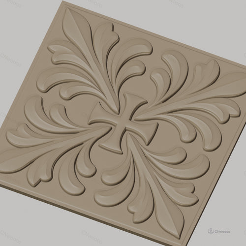 Fichier CNC & impression 3D croix avec feuilles décoratives, haute qualité relief STL