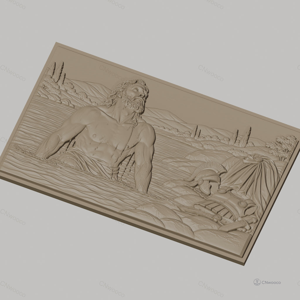 Fichier CNC & impression 3D scène antique homme dans rivière casque armure haute qualité relief STL