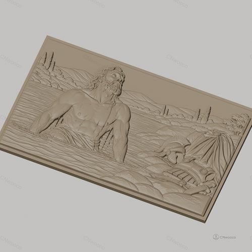 Fichier CNC & impression 3D scène antique homme dans rivière casque armure haute qualité relief STL