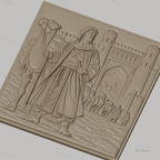 Fichier CNC & impression 3D caravane de dromadaires et voyageur oriental, porte fortifiée, haute qualité relief STL