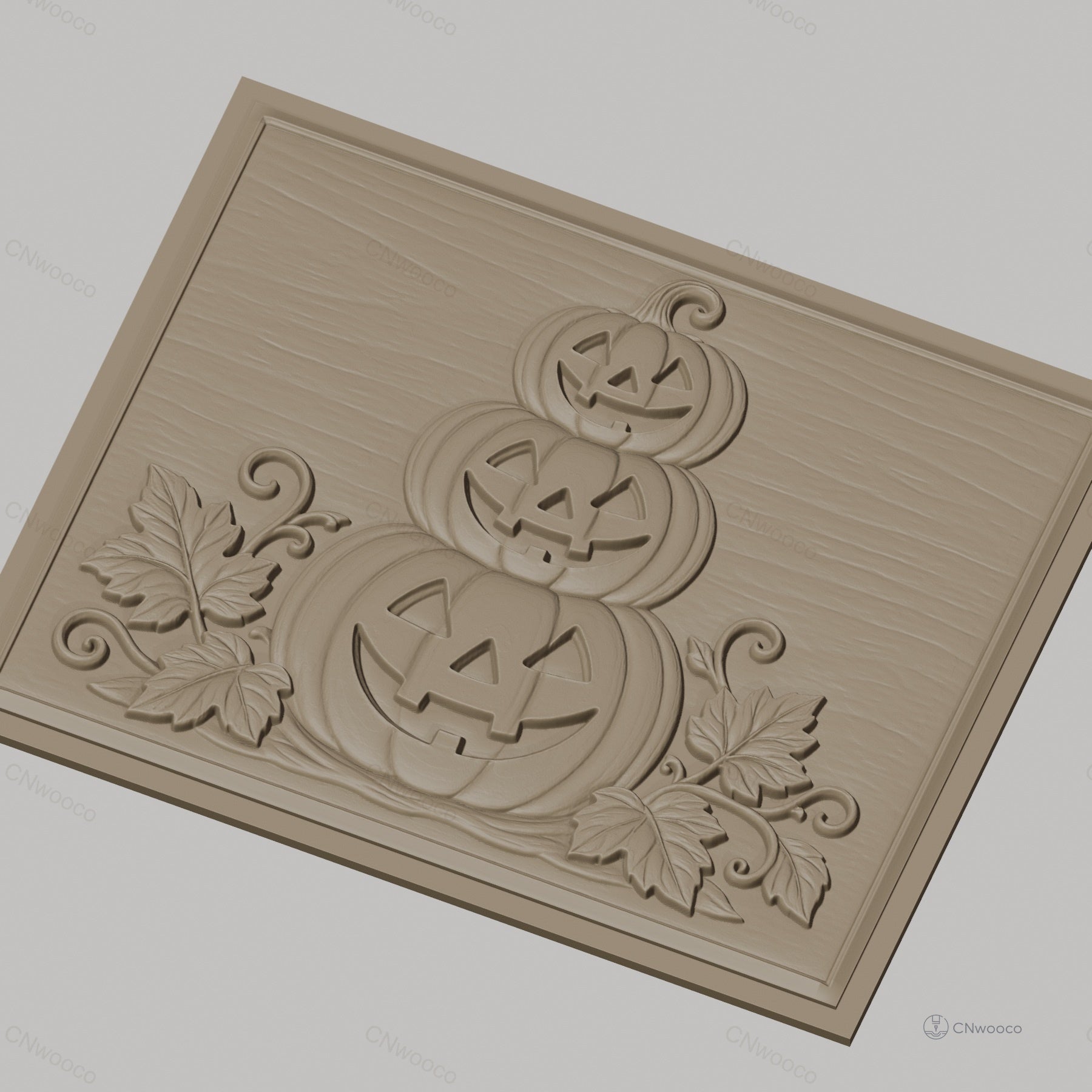 Fichier CNC & impression 3D Halloween, citrouilles empilées avec feuilles, haute qualité relief STL