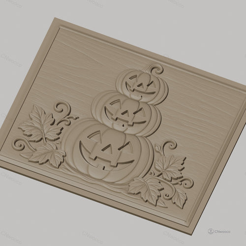 Fichier CNC & impression 3D Halloween, citrouilles empilées avec feuilles, haute qualité relief STL