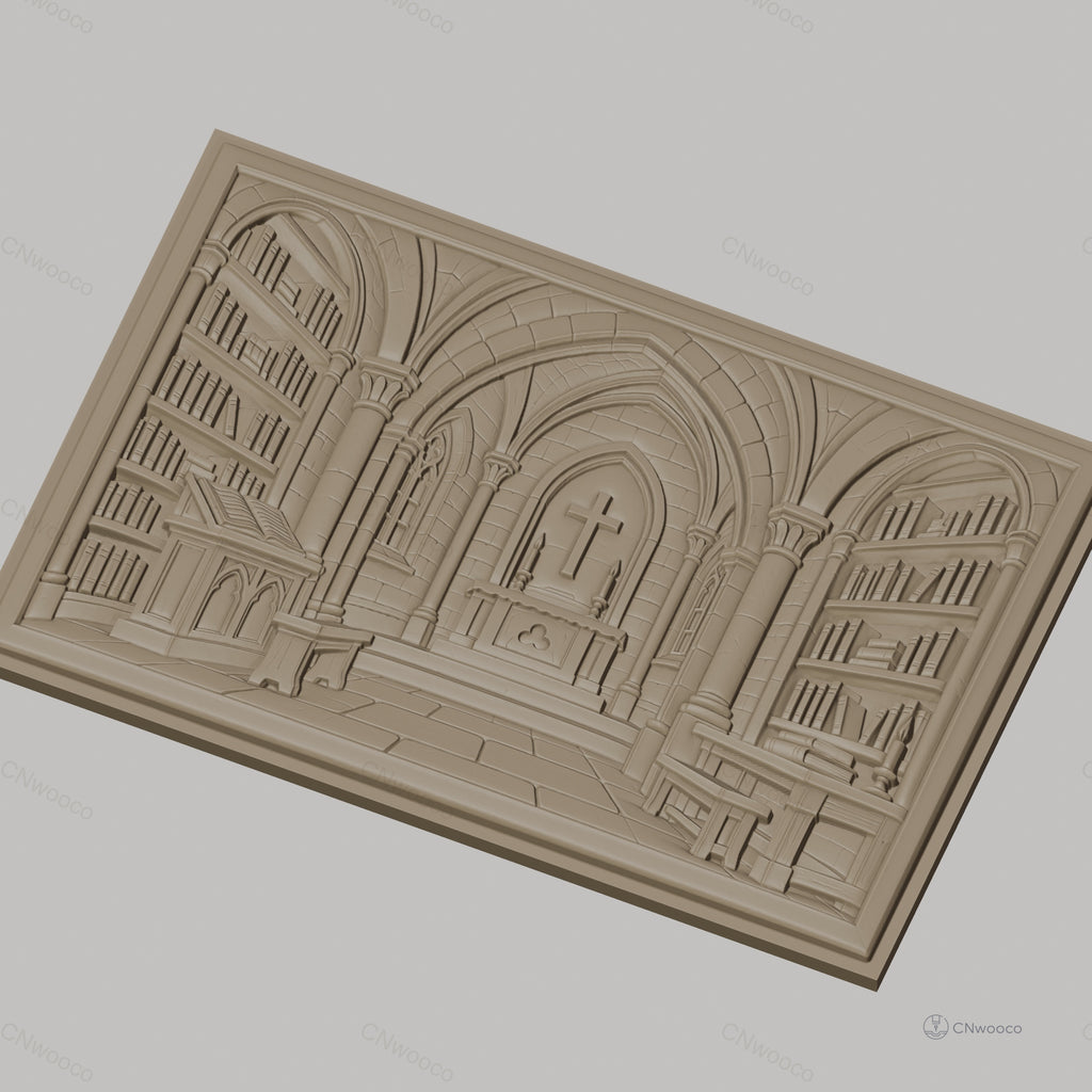 Fichier CNC & impression 3D intérieur d'église gothique, autel, bibliothèque, croix, haute qualité relief STL