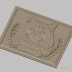 Fichier CNC & impression 3D Chat persan, portrait détaillé avec feuillage, haute qualité relief STL