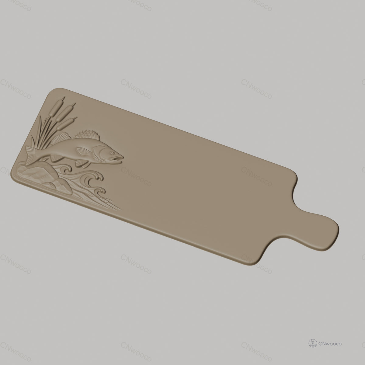 Fichier CNC poisson, roseaux et vagues relief pour sculpture sur bois, STL