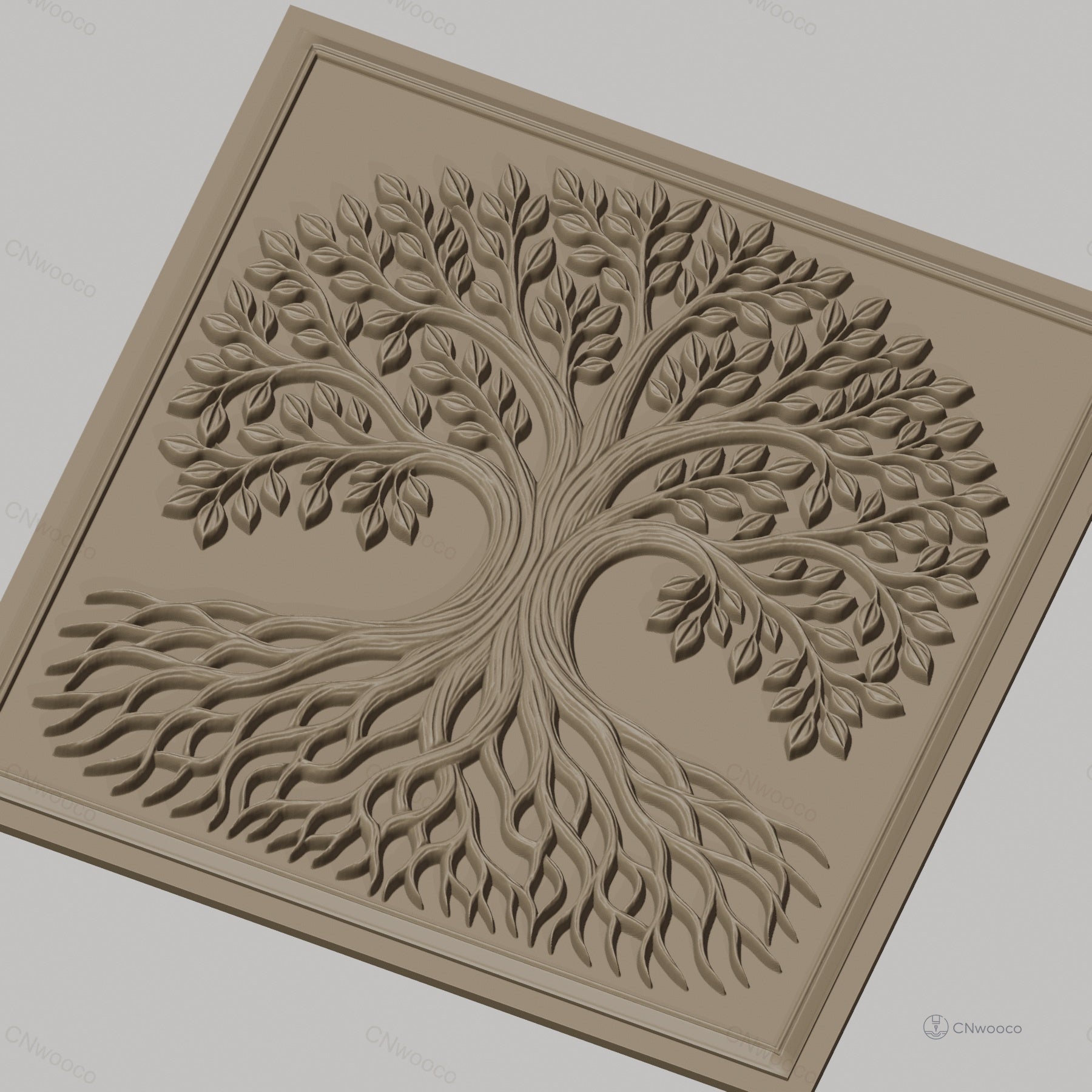 Fichier CNC & impression 3D arbre de vie avec feuilles et racines entrelacées haute qualité relief STL