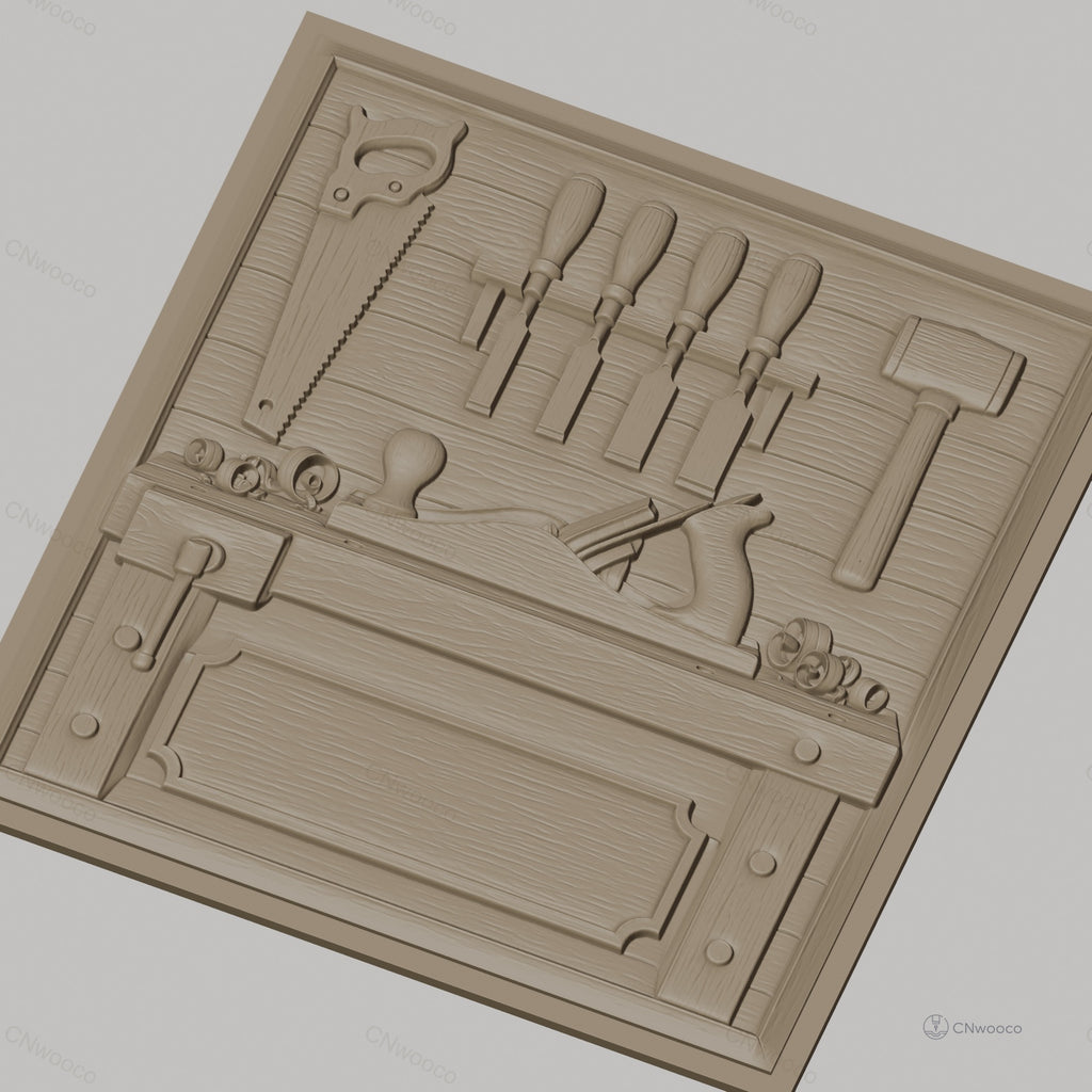 Fichier CNC & impression 3D atelier de menuiserie, établi, outils à bois, haute qualité relief STL