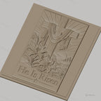 Fichier CNC & impression 3D Croix chrétienne, lys en relief avec texte He Is Risen, haute qualité relief STL