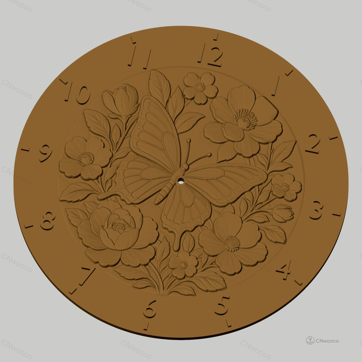 Fichier CNC & impression 3D horloge murale papillon et fleurs en relief STL