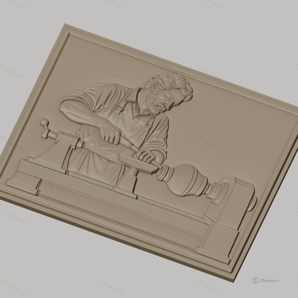 Fichier CNC & impression 3D tourneur sur bois, homme travaillant au tour, haute qualité relief STL
