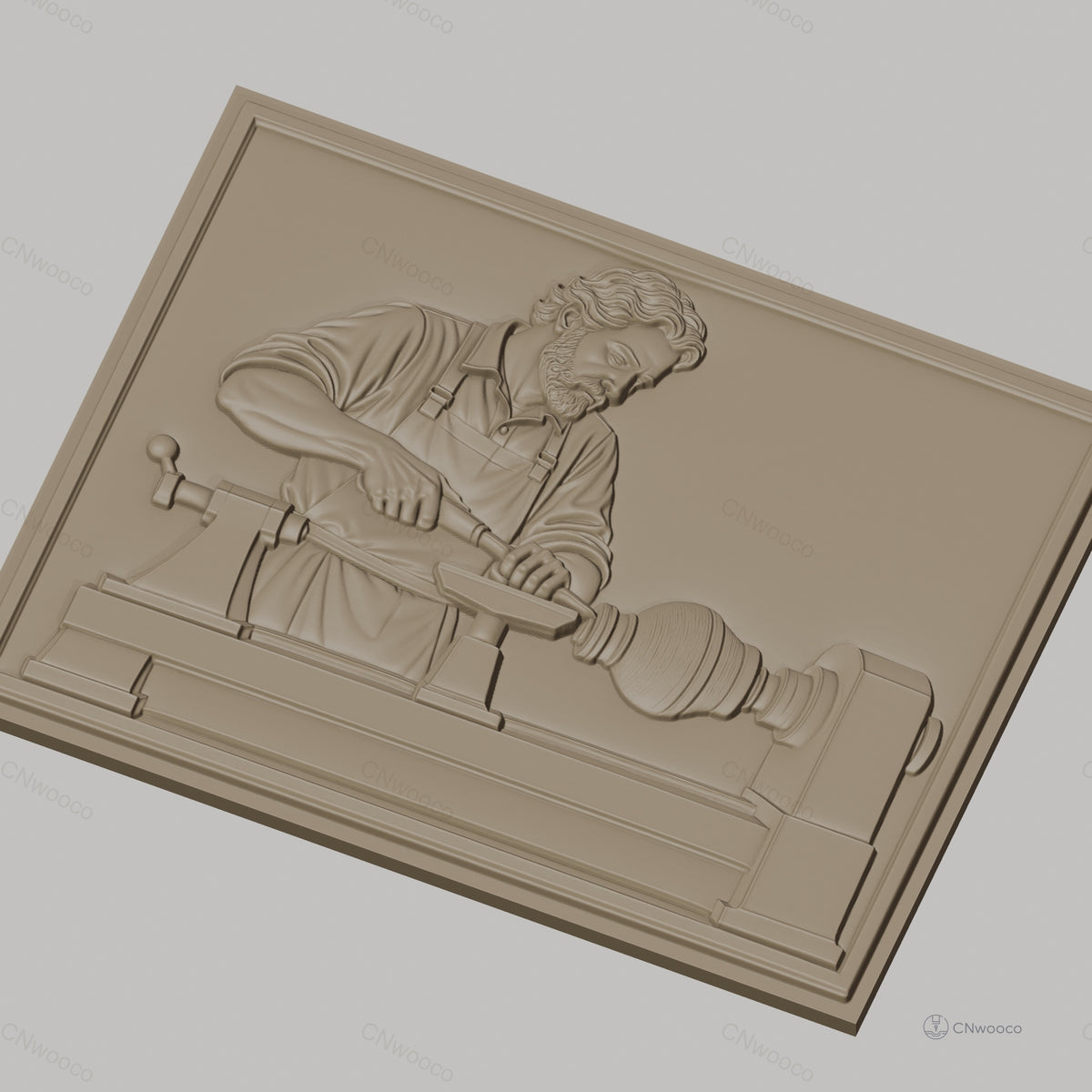 Fichier CNC & impression 3D tourneur sur bois, homme travaillant au tour, haute qualité relief STL
