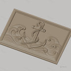 Fichier CNC & impression 3D ancre navale, vagues océaniques, corde enroulée, haute qualité relief STL