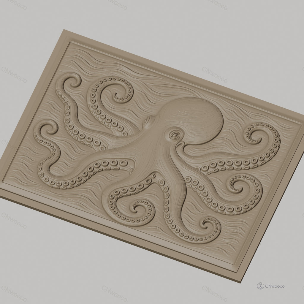 Fichier CNC & impression 3D Poulpe, octopus relief et vagues, haute qualité relief STL