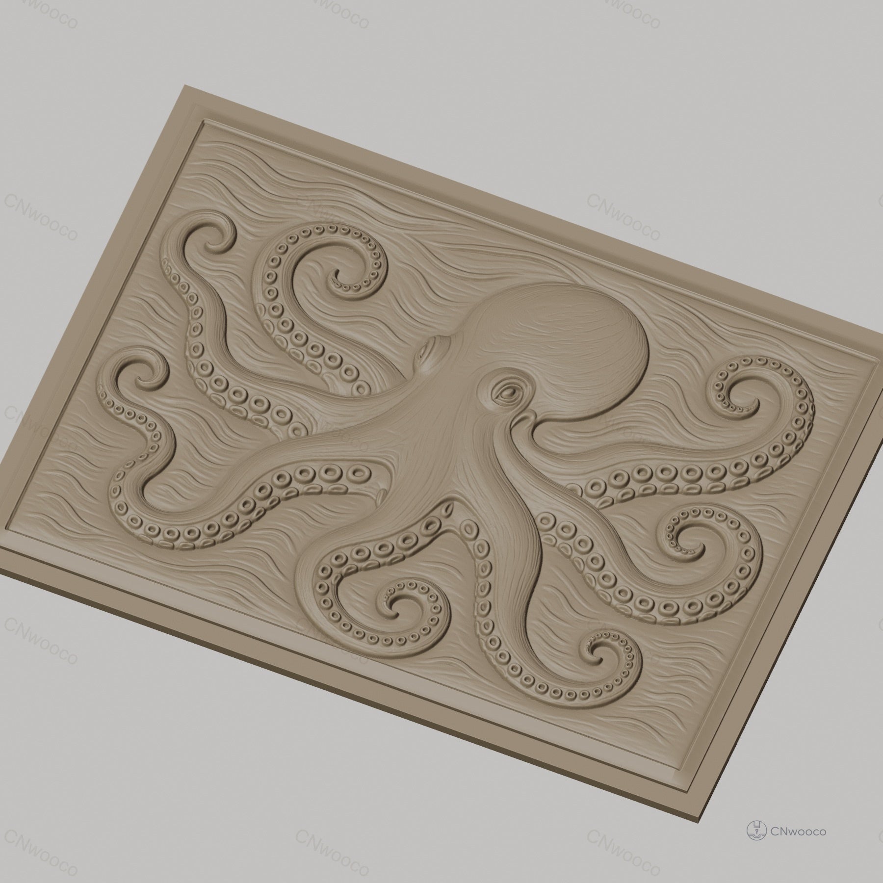Fichier CNC & impression 3D Poulpe, octopus relief et vagues, haute qualité relief STL