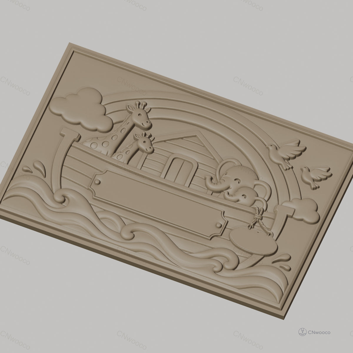 Fichier CNC & impression 3D Arche de Noé, animaux girafes éléphants colombe et arc-en-ciel, haute qualité relief STL