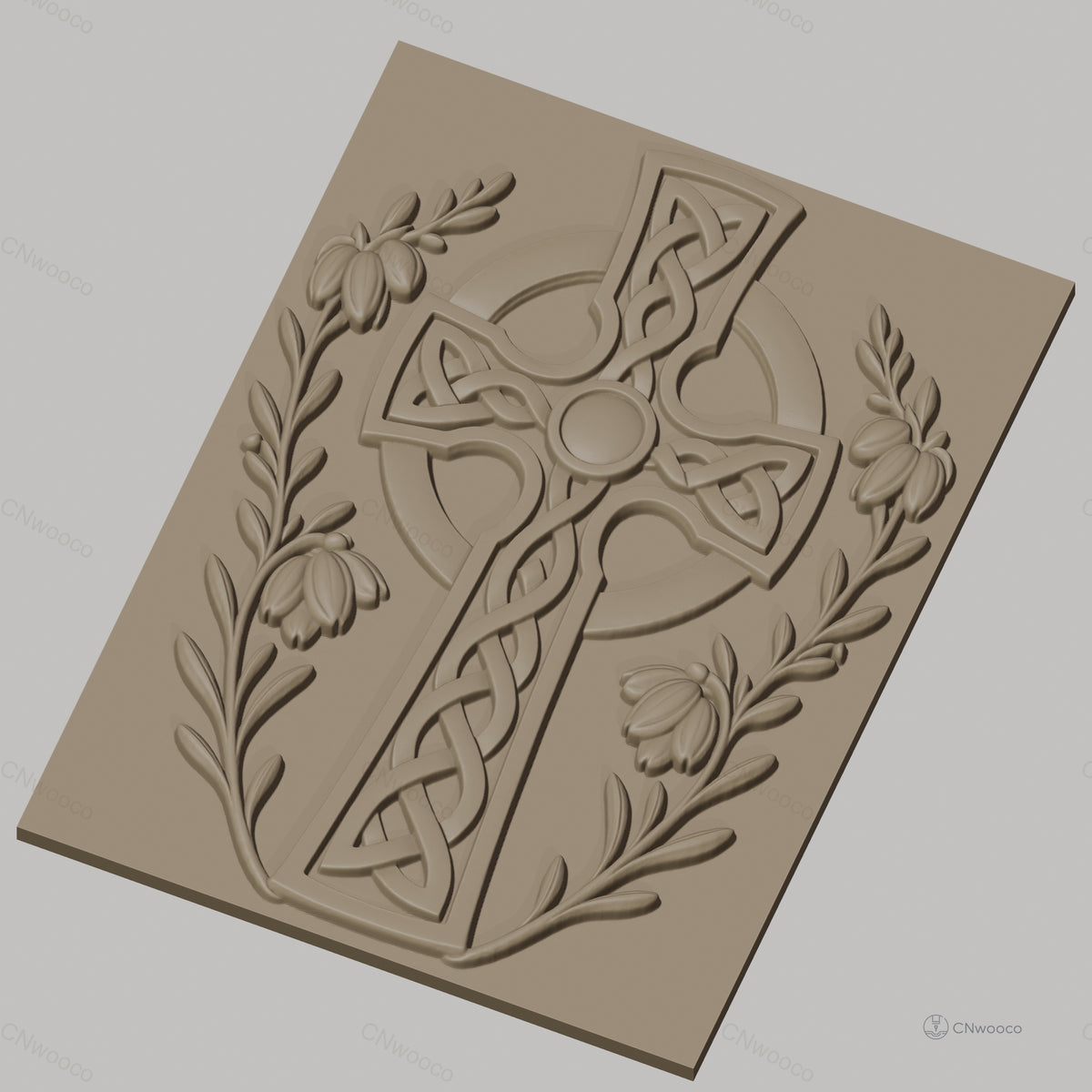 Fichier CNC & impression 3D Croix celte ornée de fleurs, relief sculpté haute qualité relief STL