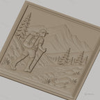 Fichier CNC & impression 3D randonnée montagne, marcheur avec sac à dos et paysage naturel, haute qualité relief STL
