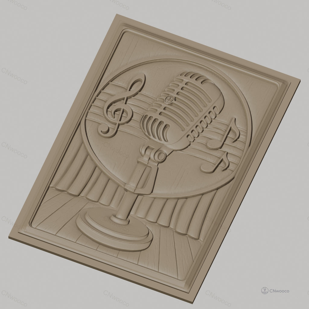 Fichier CNC & impression 3D micro vintage, notes de musique et rideau scène, haute qualité relief STL