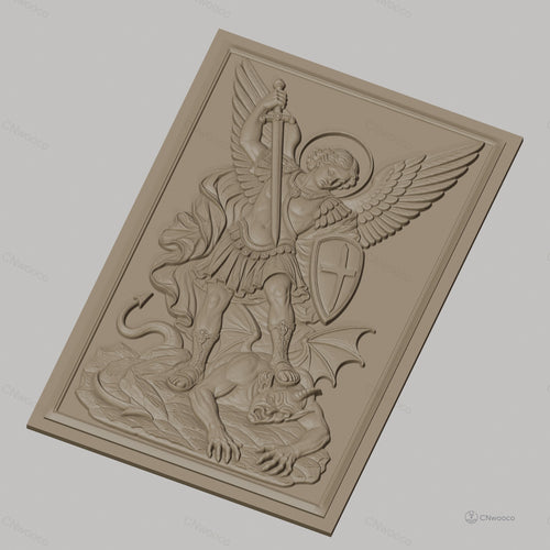 Fichier CNC & impression 3D Archange Michel combattant le démon, épée et bouclier, haute qualité relief STL