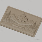 Fichier CNC & impression 3D paysage nature avec canoë et feuille d'érable, haute qualité relief STL
