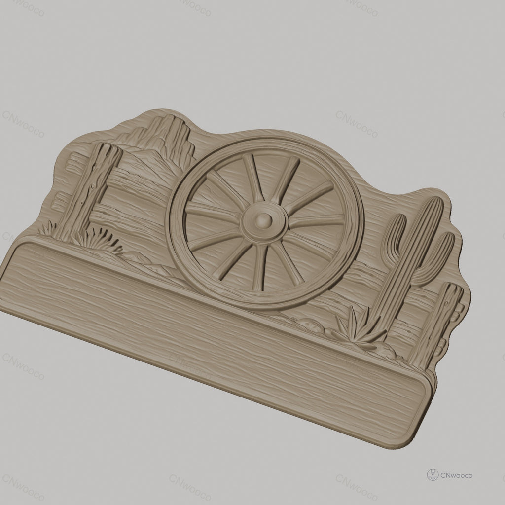 Fichier CNC & impression 3D enseigne western décorative roue de chariot cactus, STL très haute qualité