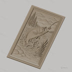 Fichier CNC & impression 3D poisson sautant, paysage nature, montagnes, arbres et eau, haute qualité relief STL