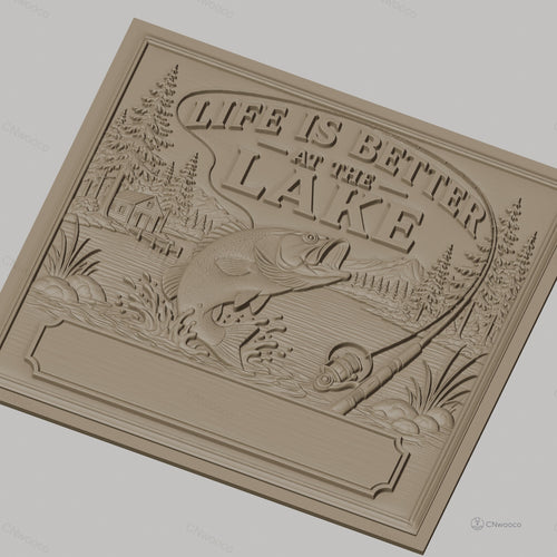 Fichier CNC & impression 3D thème lac pêche poisson canne à pêche, maison et nature, haute qualité relief STL