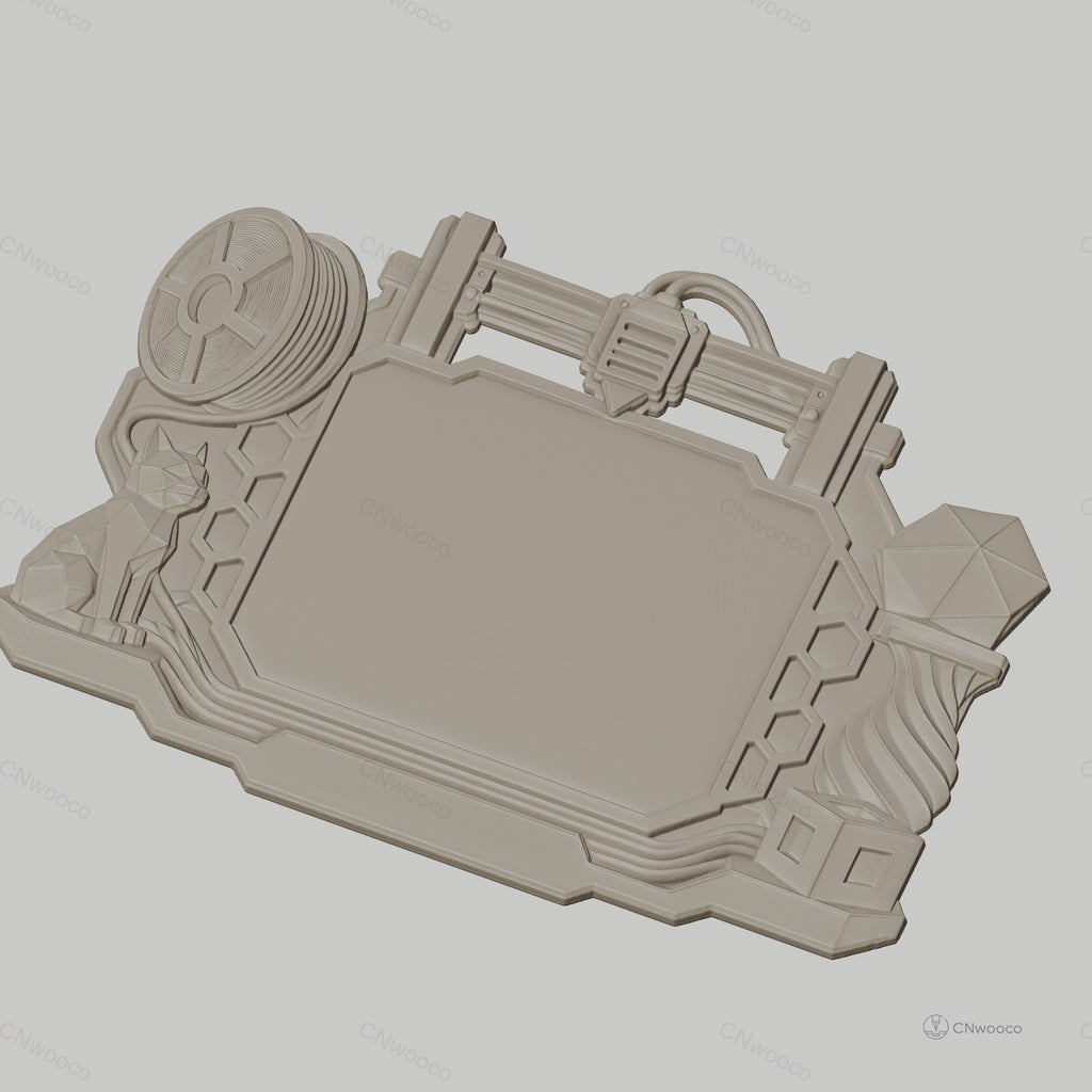 Fichier CNC & impression 3D cadre décoratif avec chat et figures géométriques, STL très haute qualité