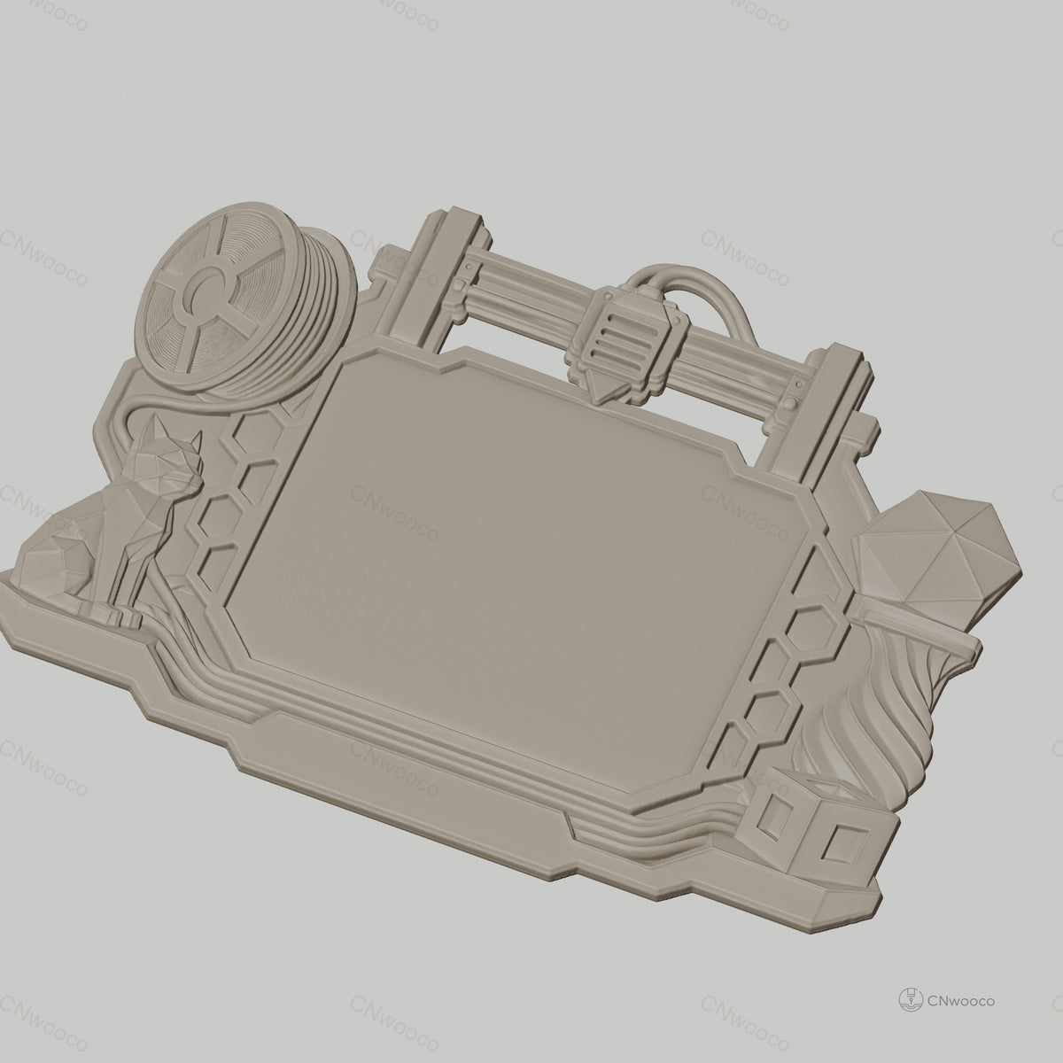 Fichier CNC & impression 3D cadre décoratif avec chat et figures géométriques, STL très haute qualité