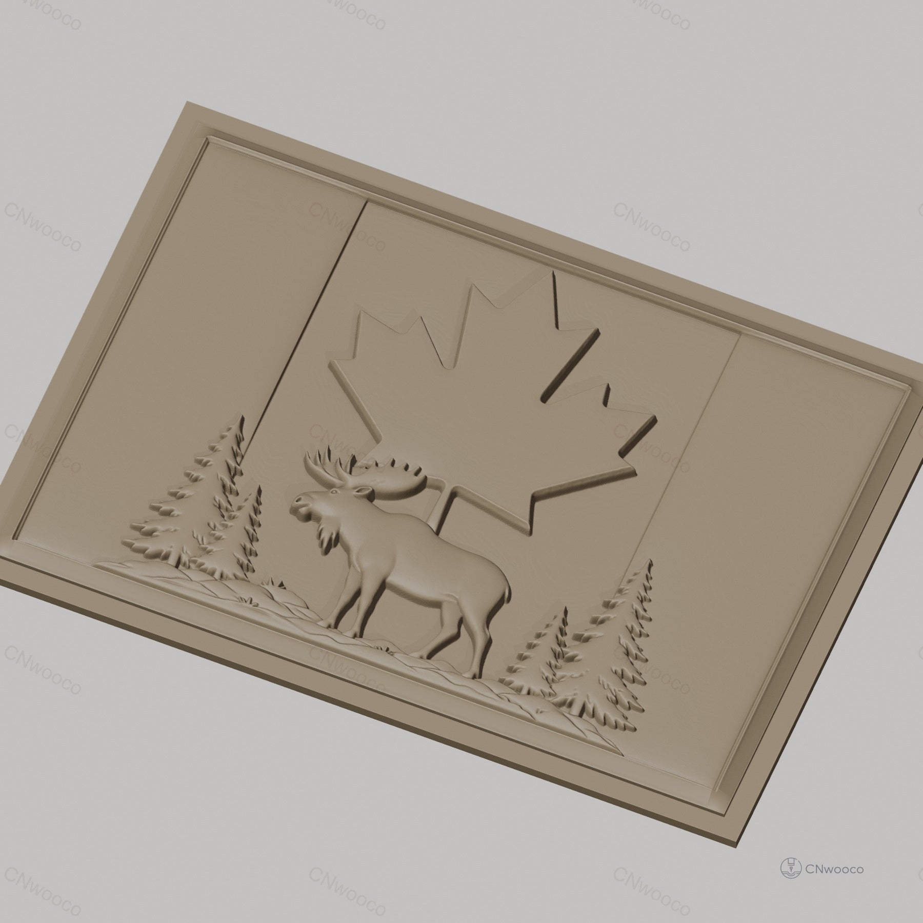 Fichier CNC & impression 3D drapeau canadien, élan et sapins en relief, haute qualité relief STL