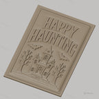 Fichier CNC & impression 3D Halloween maison hantée, chauves-souris, arbres, texte Happy Haunting, haute qualité relief STL